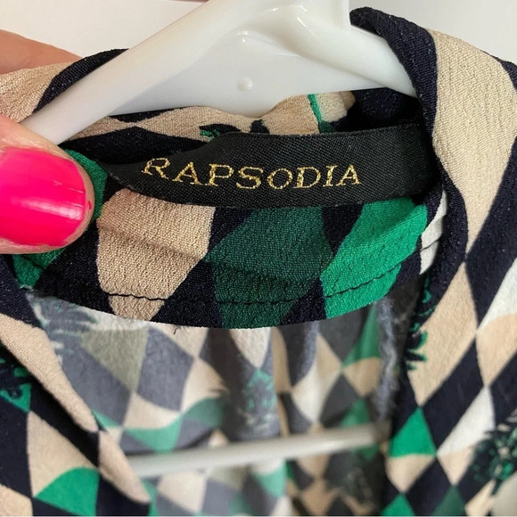Rapsodia Blouse Top Womens Medium Large Green Retro Cma Constance Geo Blouse - Picture 9 of 13